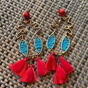 NWOT! Tropical gold bird w/ aqua beaded wings and red fringe w/ red feathers